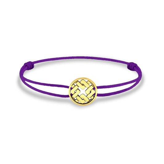 Bracelet cordon nylon violet bijou Clodius finition or