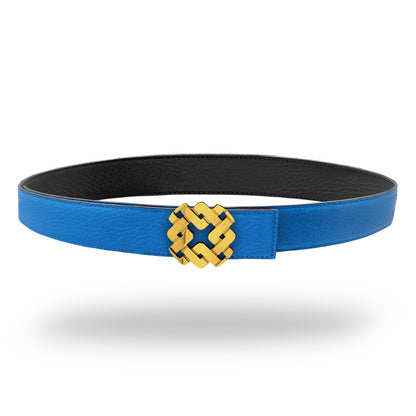 Ceinture 25 mm en cuir réversible bleu boucle Armurus dorée