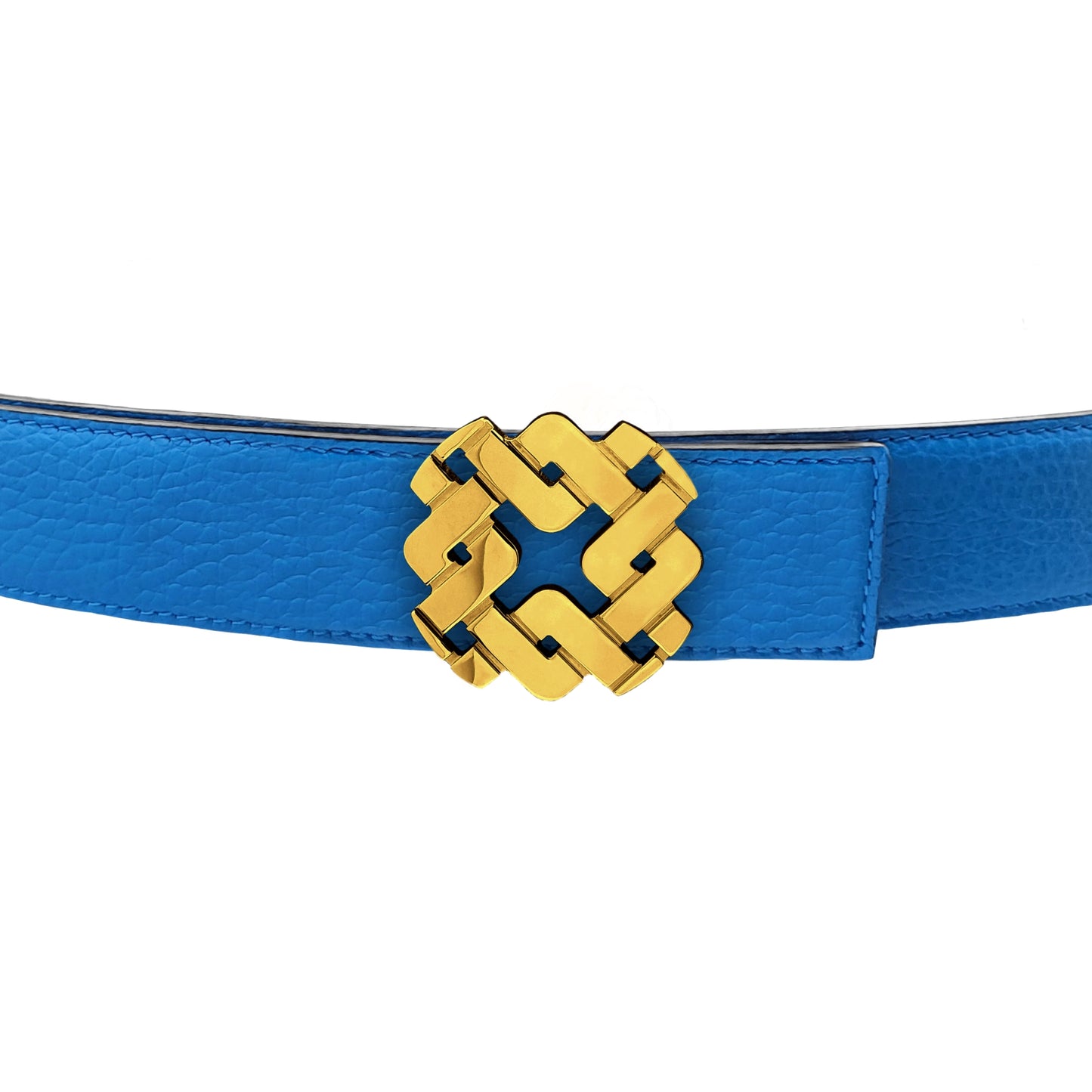 Ceinture 25 mm en cuir réversible bleu boucle Armurus dorée