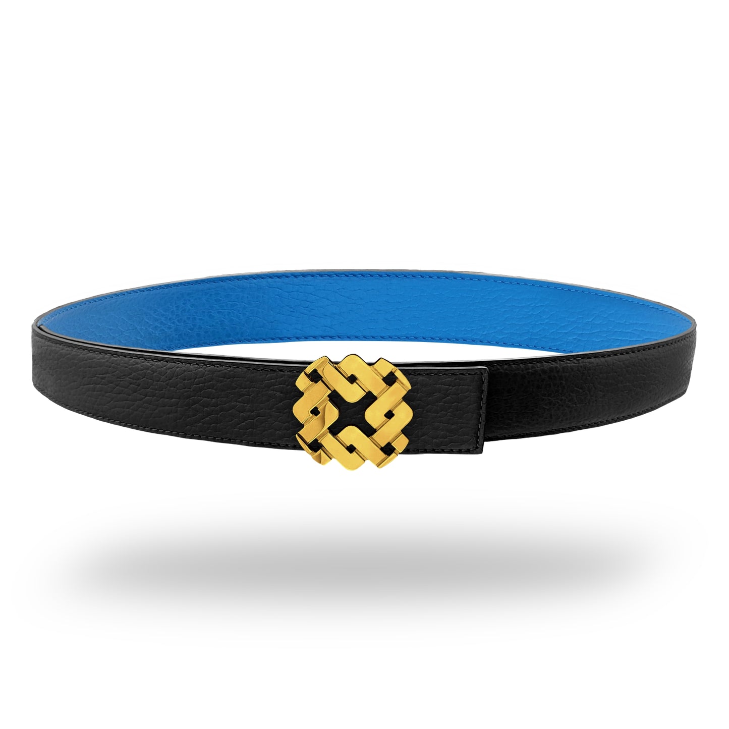 Ceinture 25 mm en cuir réversible bleu boucle Armurus dorée