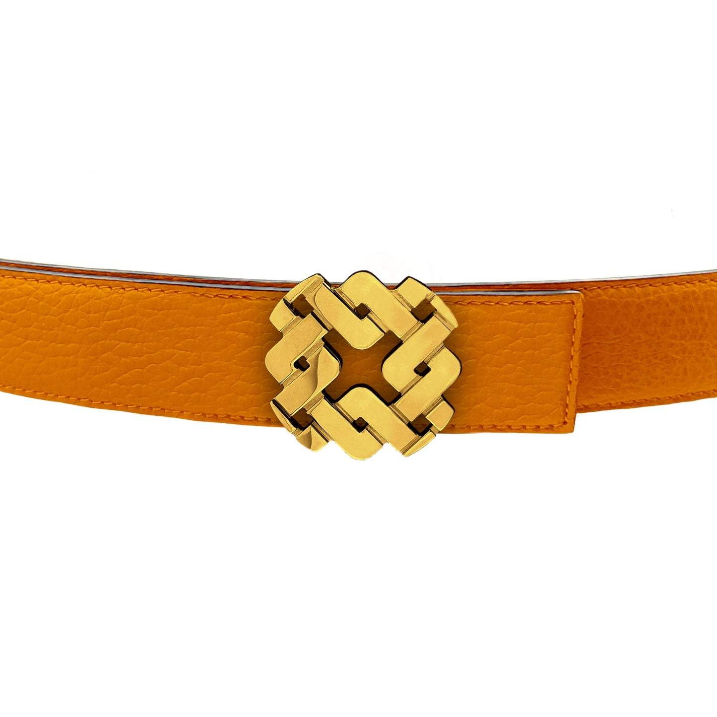 Ceinture 25 mm en cuir réversible orange boucle Armurus dorée