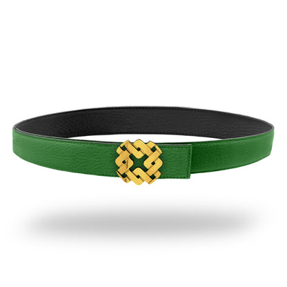 Ceinture 25 mm en cuir réversible vert boucle Armurus dorée