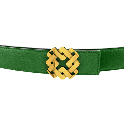 Ceinture 25 mm en cuir réversible vert boucle Armurus dorée