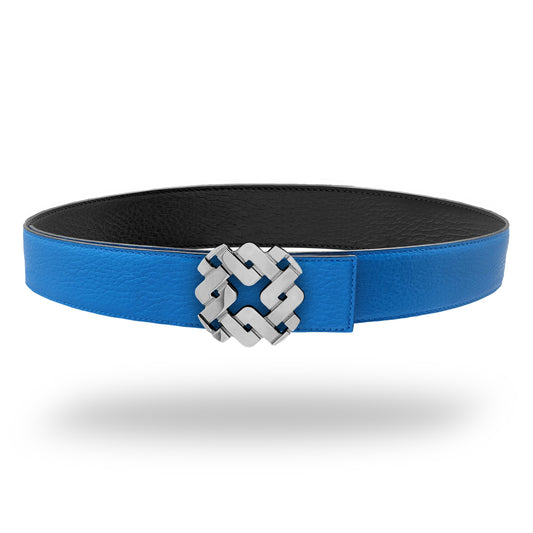 Ceinture 35 mm en cuir réversible bleu boucle Armurus palladié