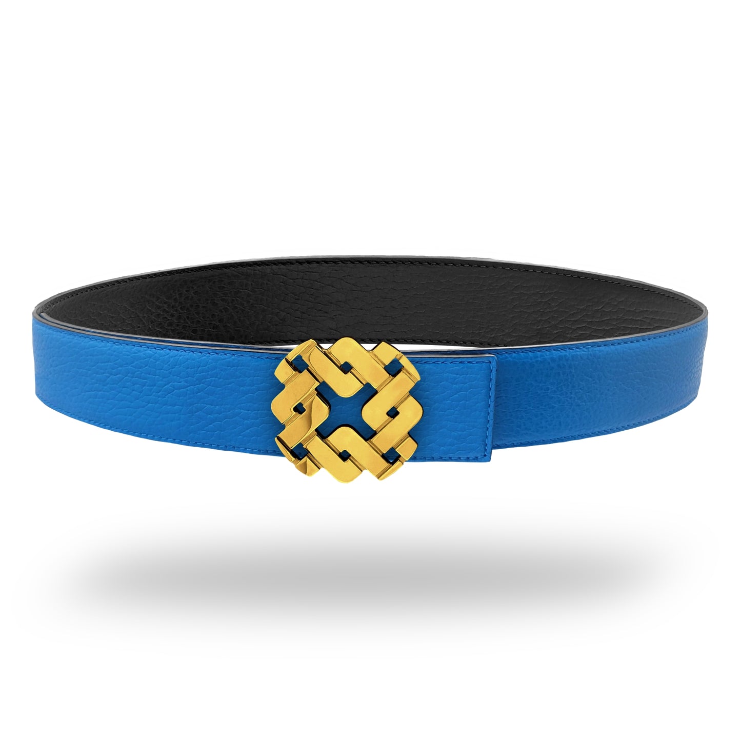 Ceinture 35 mm en cuir réversible bleu boucle Armurus dorée