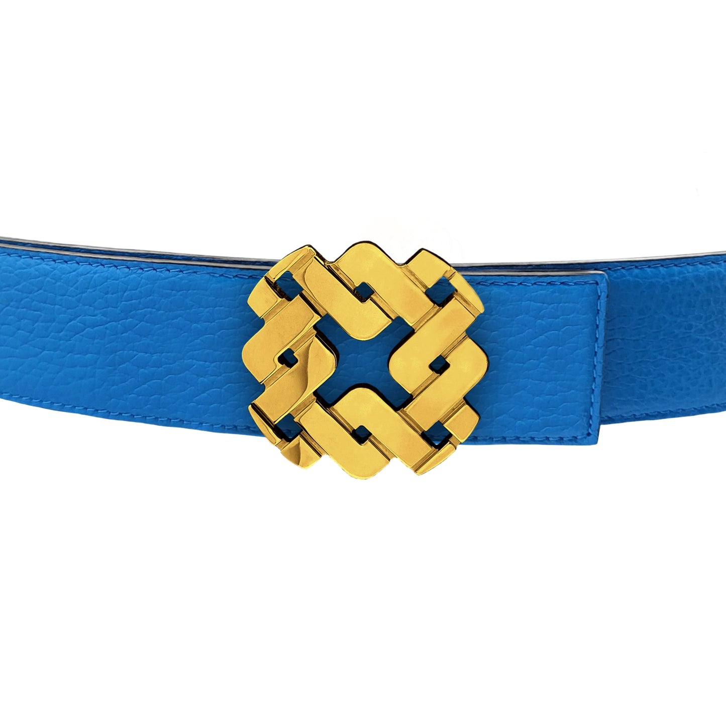 Ceinture 35 mm en cuir réversible bleu boucle Armurus dorée