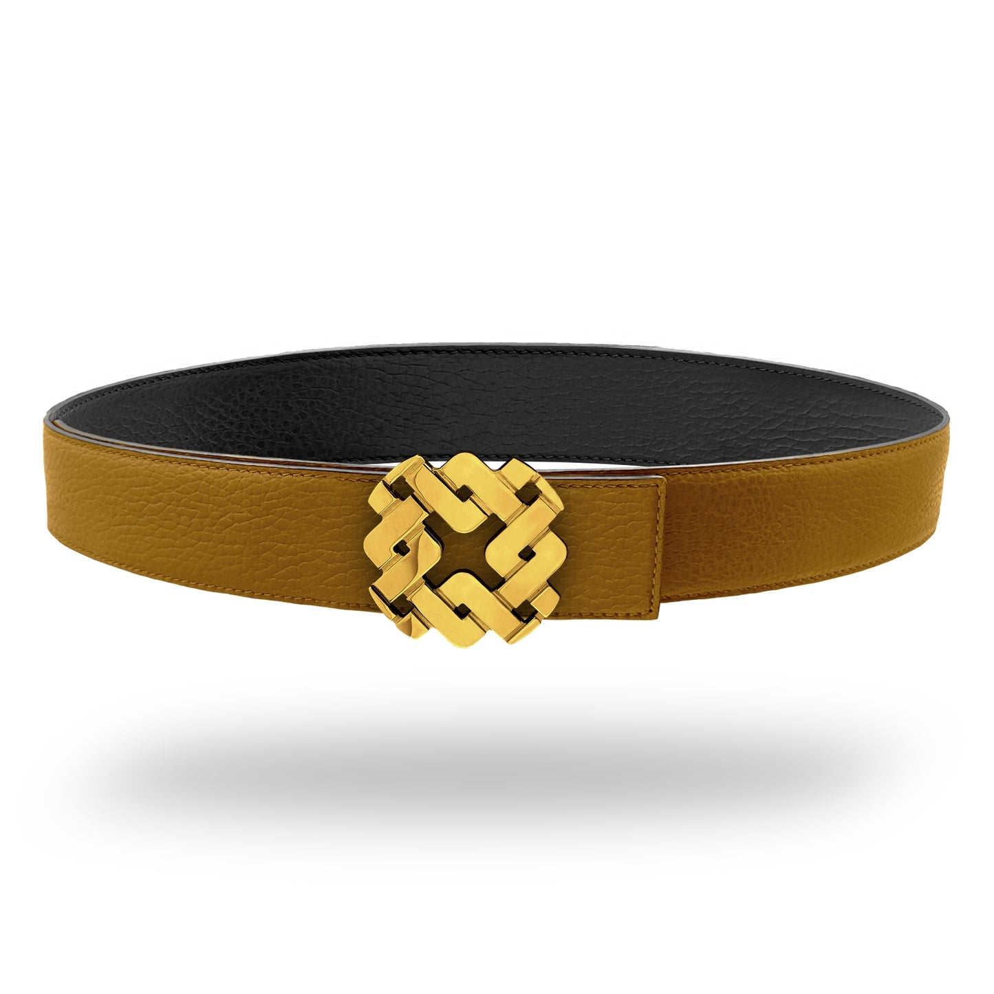 Ceinture 35 mm en cuir réversible cognac boucle Armurus dorée