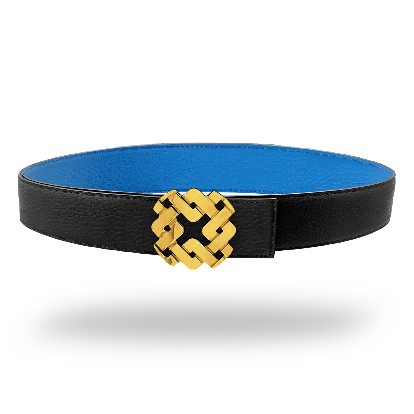 Ceinture 35 mm en cuir réversible bleu boucle Armurus dorée