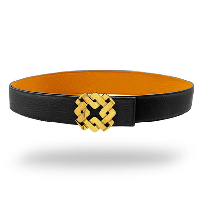 Ceinture 35 mm en cuir réversible orange boucle Armurus dorée