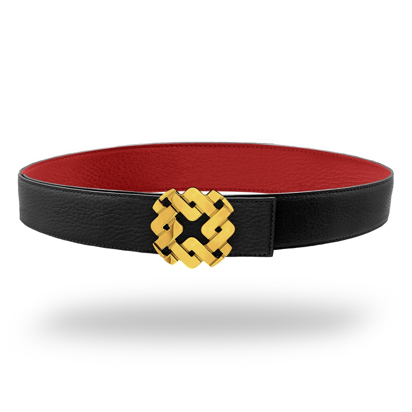 Ceinture 35 mm en cuir réversible rouge boucle Armurus dorée