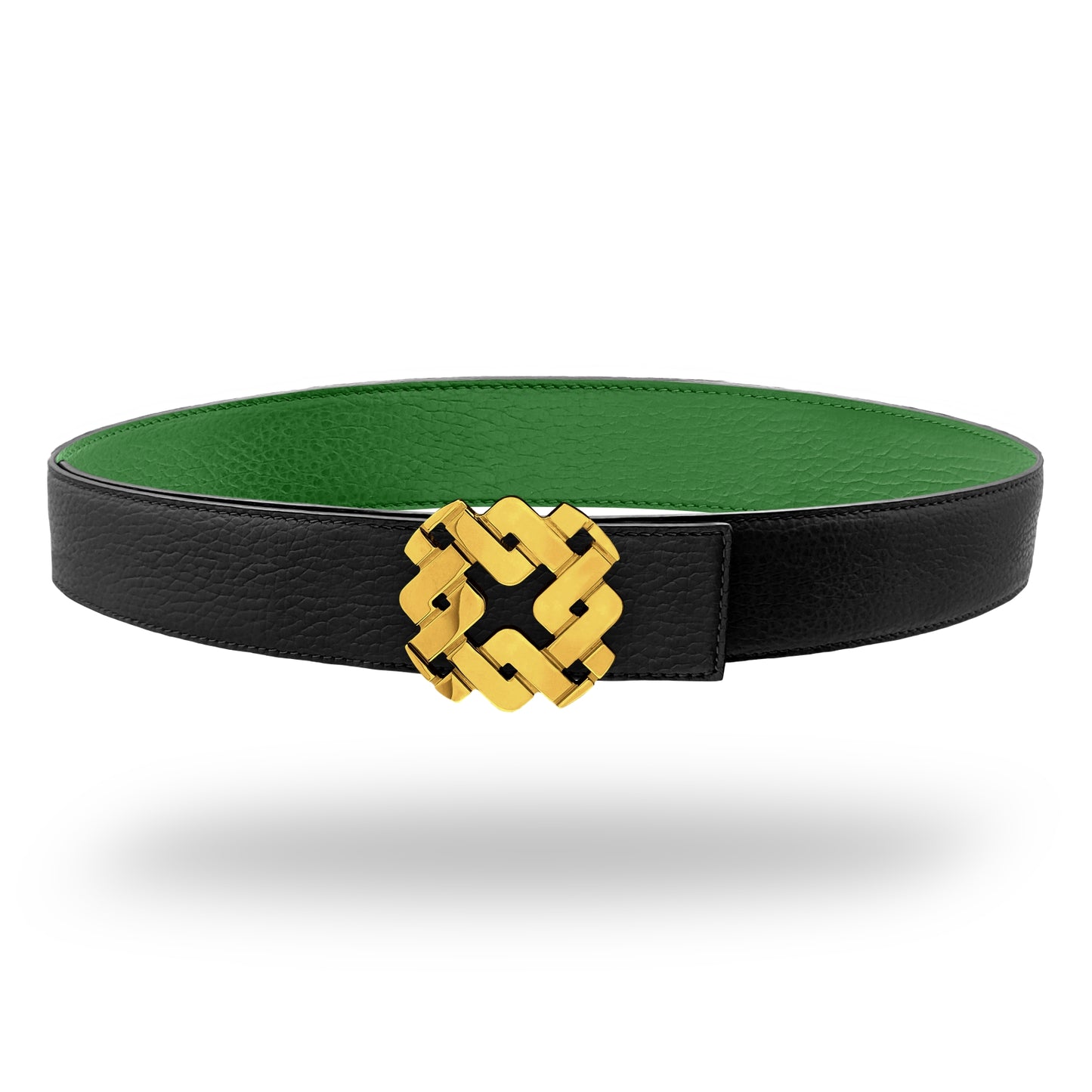 Ceinture 35 mm en cuir réversible vert boucle Armurus dorée