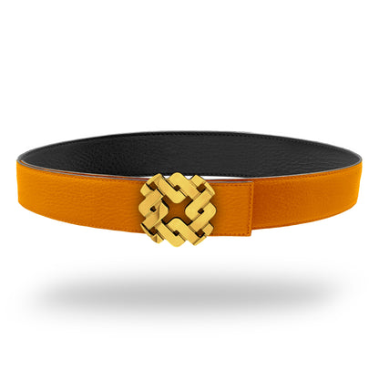 Ceinture 35 mm en cuir réversible orange boucle Armurus dorée