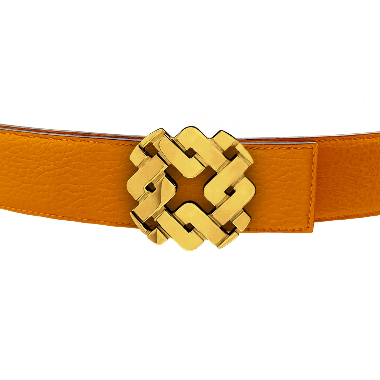 Ceinture 35 mm en cuir réversible orange boucle Armurus dorée