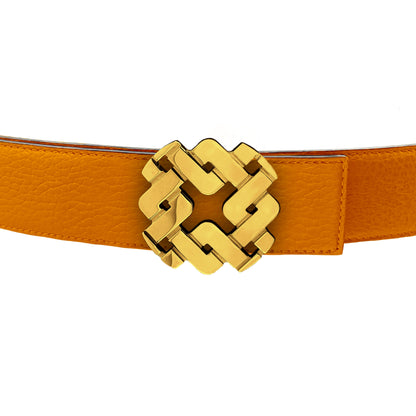 Ceinture 35 mm en cuir réversible orange boucle Armurus dorée