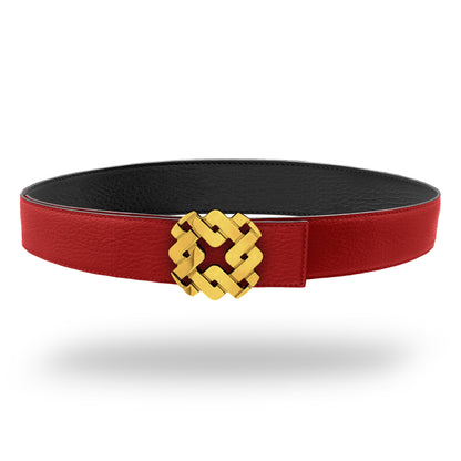 Ceinture 35 mm en cuir réversible rouge boucle Armurus dorée