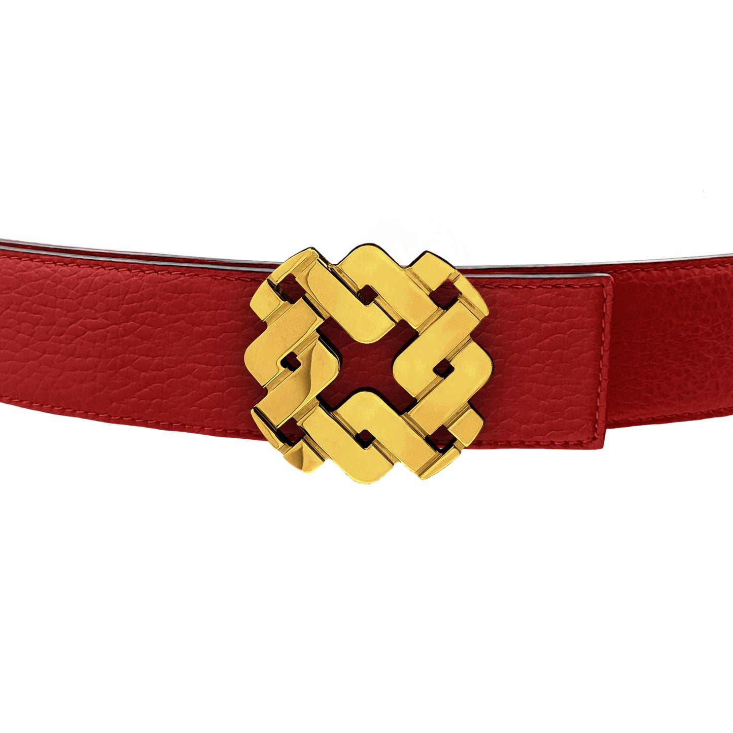 Ceinture 35 mm en cuir réversible rouge boucle Armurus dorée