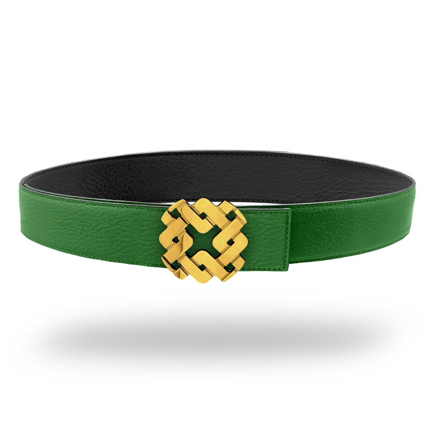 Ceinture 35 mm en cuir réversible vert boucle Armurus dorée