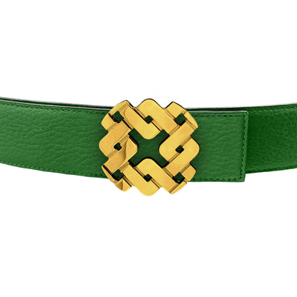 Ceinture 35 mm en cuir réversible vert boucle Armurus dorée