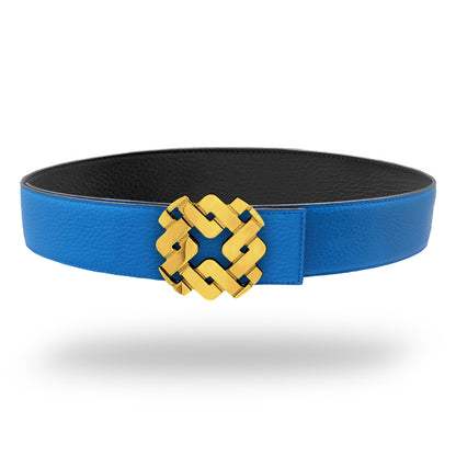 Ceinture 45 mm en cuir réversible bleu boucle Armurus dorée