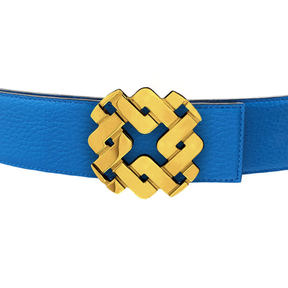 Ceinture 45 mm en cuir réversible bleu boucle Armurus dorée