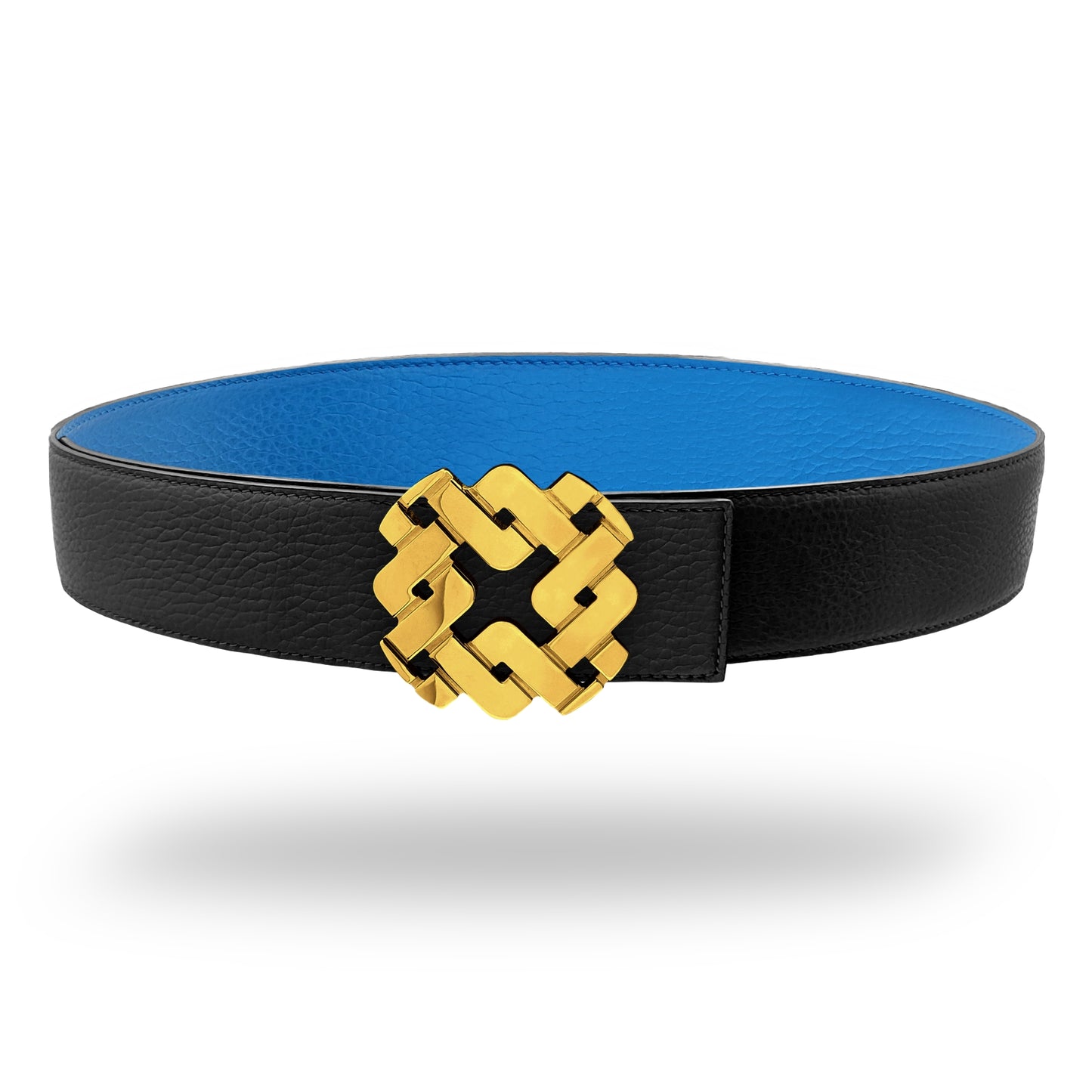 Ceinture 45 mm en cuir réversible bleu boucle Armurus dorée