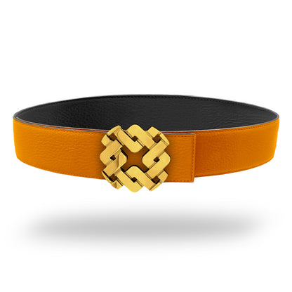 Ceinture 45 mm en cuir réversible orange boucle Armurus dorée